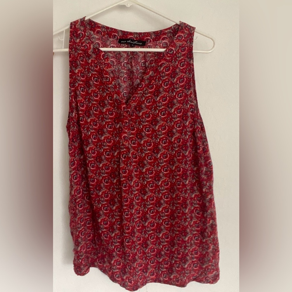 Red Floral Boho Sleeveless Top Sz M